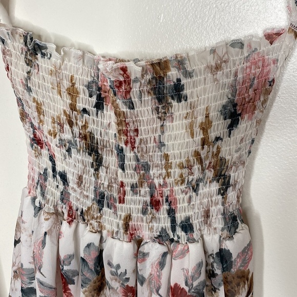 Floral Off-Shoulder Smocked Midi Dress With Sheer Sleeves Size M - Picture 2 of 10